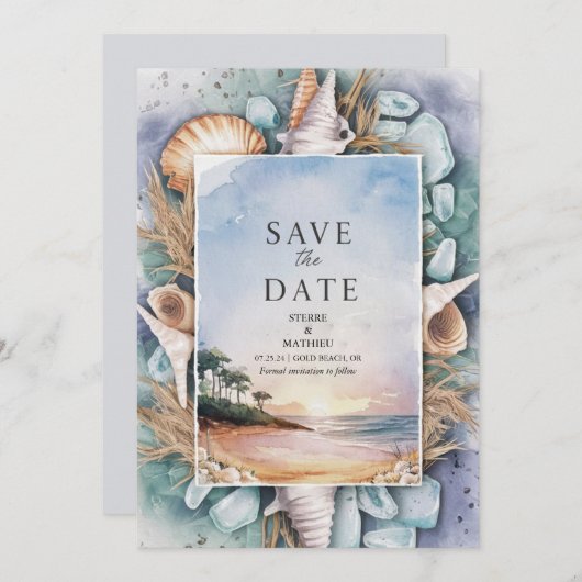 Pastel Beach bruiloft Save The Date (Voorkant / Achterkant)