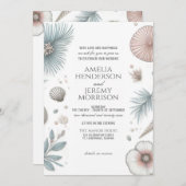 Pastel Beach bruiloft uitnodiging met QR-code (Voorkant / Achterkant)