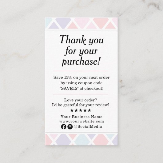 Pastel bedankt voor uw aankoop visitekaartje (Voorkant)