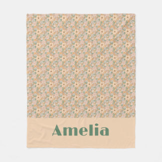Pastel beige bloempatroon naam fleece deken
