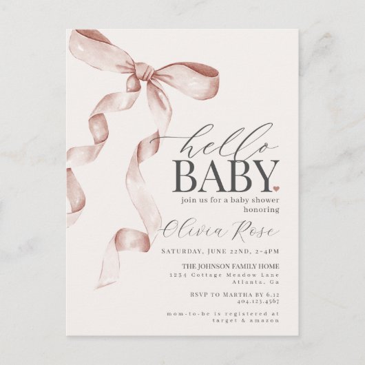 Pastel Beige Coquette Bow fille Invitation Baby sh (Devant)