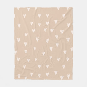 Pastel Beige Doodles Schattig Hart Patroon Fleece Deken