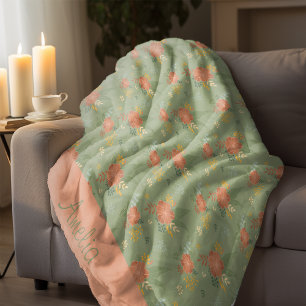 Pastel beige groene mint floral stripe patroonnaam fleece deken