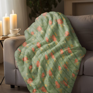 Pastel beige groene munt floral stripe patroon fleece deken