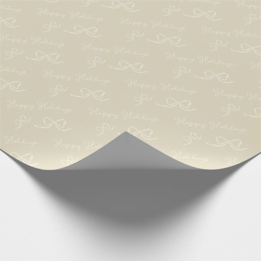 Pastel Beige Happy Holidays Bow Pattern Cadeaupapier (Hoek)
