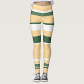 Pastel Beige Olive Green White Lines Stripes Leggings (Voorkant)