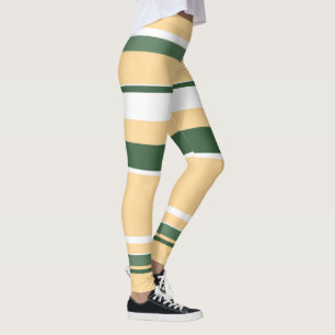 Pastel Beige Olive Green White Lines Stripes Leggings