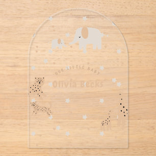 Pastel Beige Schattige Illustratief Baby shower Acryl Uitnodigingen