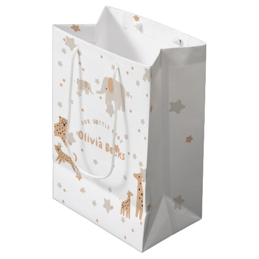 Pastel Beige Schattige Illustratief Baby shower Medium Cadeauzakje (Voorkant Gekanteld)