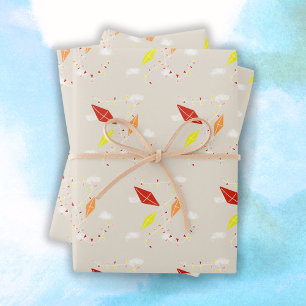 Pastel Beige Vliegers in Lucht Patroon Kinderen Ve Inpakpapier Vel