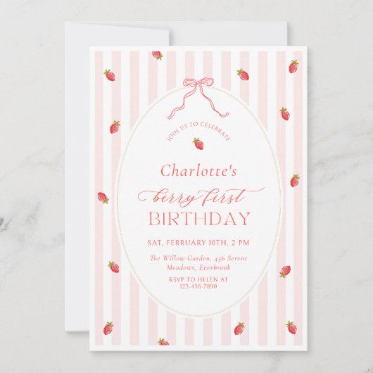 Pastel Berry First Birthday Invitation (Devant)