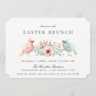 Pastel Birds Floral Pâques Brunch Invitation