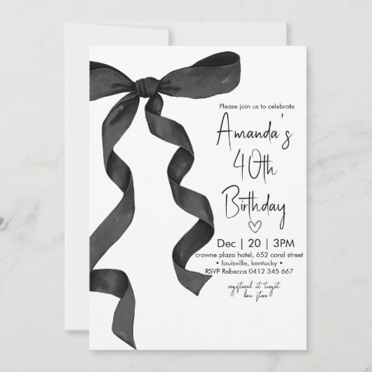 Pastel Black Bow Elegante Verjaardag Kaart (Voorkant)