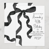 Pastel Black Bow Elegante Verjaardag Kaart (Voorkant / Achterkant)