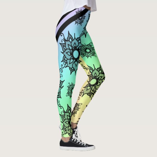 Pastel Black Floral Pattern Leggings (Droite)
