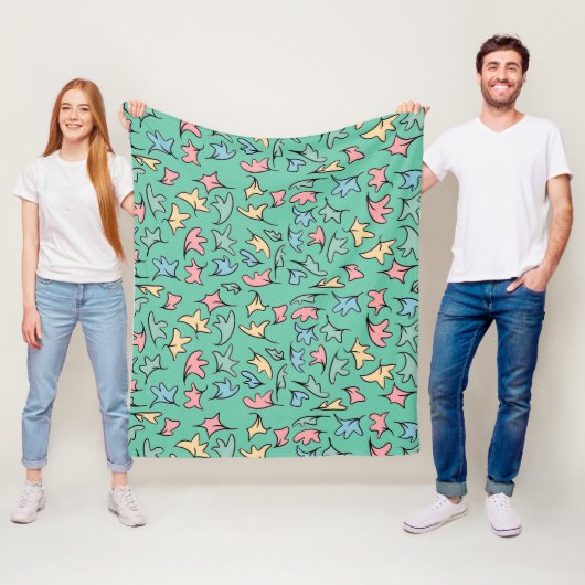 Pastel bladeren groen fleece deken (In situ)