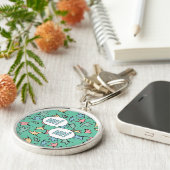 Pastel bladeren groen sleutelhanger (Zijkant)