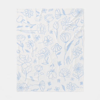 Pastel Blauw Abstract Bloemen Botanische Inkt Kuns Fleece Deken