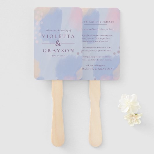 Pastel Blauw Abstracte Kunst Handwaaier (Voorkant en achterkant)