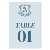 Pastel Blauw Blad en Bloemen Bruiloft Tafel Kaart (Voorkant)