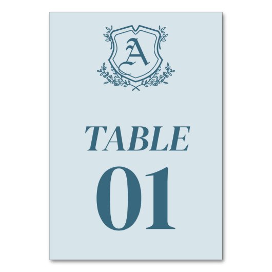 Pastel Blauw Blad en Bloemen Bruiloft Tafel Kaart (Voorkant)