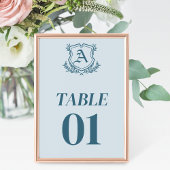 Pastel Blauw Blad en Bloemen Bruiloft Tafel Kaart