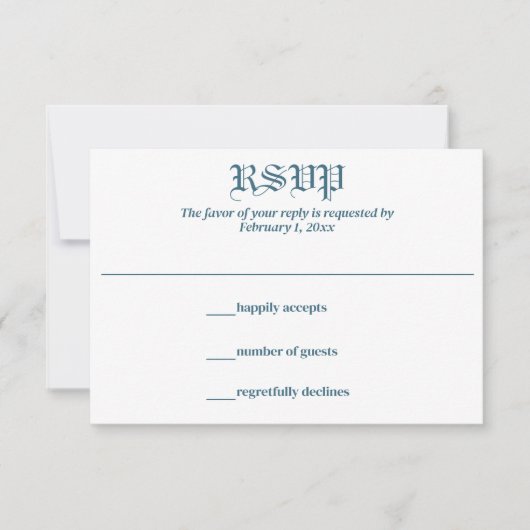 Pastel Blauw Blad en Bloemen Monogram Bruiloft RSVP Kaartje (Voorkant)