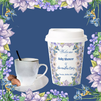 Pastel Blauw Bloeit Paarse Lila Bloemen Baby showe Papieren Bekers