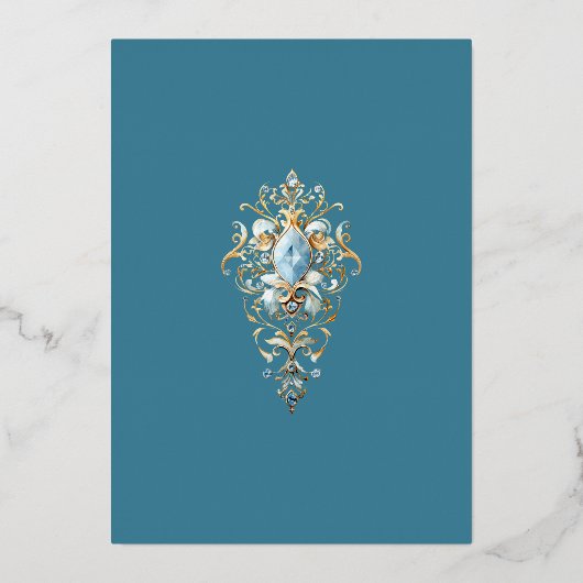 Pastel Blauw Bloemen Indiaas Peacock Bruiloft Goud Folie Uitnodiging (Achterkant)