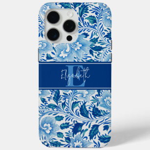 Pastel Blauw  Chinees bloemenpatroonnaam iPhone 15 Pro Max Hoesje