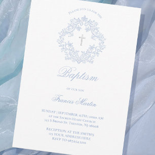 pastel blauw elegante kam baby jongen Doop Kaart