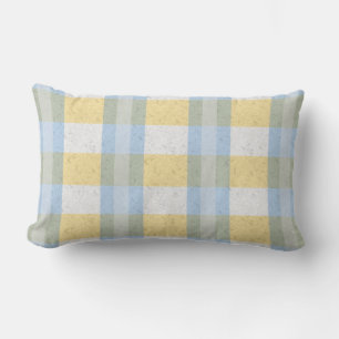 Pastel blauw en geel ruitpatroon kussen