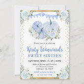 Pastel Blauw en Goud Bloemen Pompoenen Herfst Swee Kaart (Voorkant)