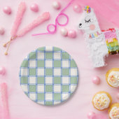 Pastel blauw en groen geschilderde checkers papieren bordje (Feest)