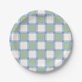 Pastel blauw en groen geschilderde checkers papieren bordje