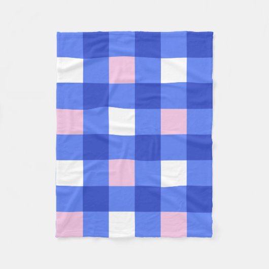 Pastel Blauw en Roze Gingham Check Patroon Fleece Deken (Voorkant)