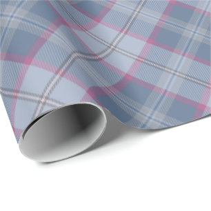 Pastel Blauw en Roze Tartan Gedroteerd Verpakkings Cadeaupapier