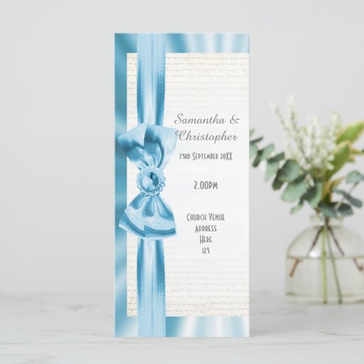 Pastel blauw en wit boog kerk bruiloft programma (Staand voorkant)