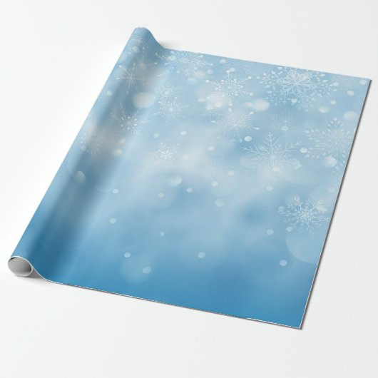 Pastel Blauw en Wit Sneeuwvlokken Wrapping Papier (Uitgerold)