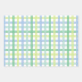Pastel blauw groen gepleisterd geblokt gingham inpakpapier vel (Voorkant 3)