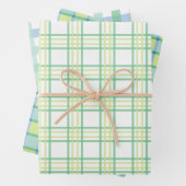 Pastel blauw groen gepleisterd geblokt gingham inpakpapier vel (In situ)