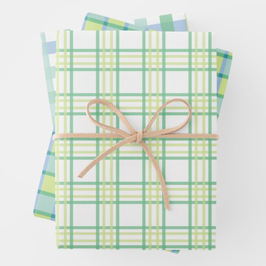 Pastel blauw groen gepleisterd geblokt gingham inpakpapier vel (In situ)
