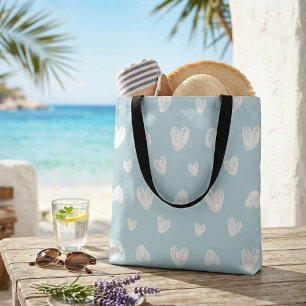 Pastel blauw groen witte hartjes leuke boodschappe draagtas