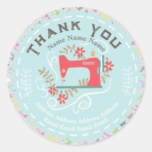 Pastel blauw naainaaimachine ronde sticker