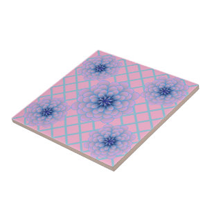 Pastel Blauw Paarse Bloemmotief Esthetische Naadlo Tegeltje