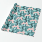Pastel Blauw Retro Daisy MOD Bloem Bruiloft Roze Cadeaupapier (Uitgerold)