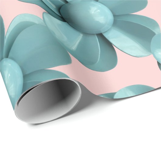 Pastel Blauw Retro Daisy MOD Bloem Bruiloft Roze Cadeaupapier (Rol Hoek)