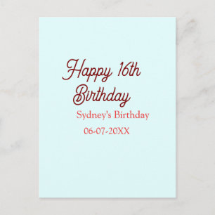 Pastel blauw rood gelukkige 16e verjaardag naam da briefkaart