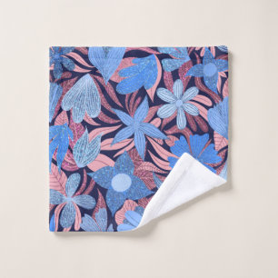Pastel Blauw Roze Bloemen Bladeren Glitter Patroon Washandje