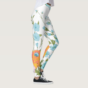 Pastel Blauw Roze & Geel Bloemen Design Leggings